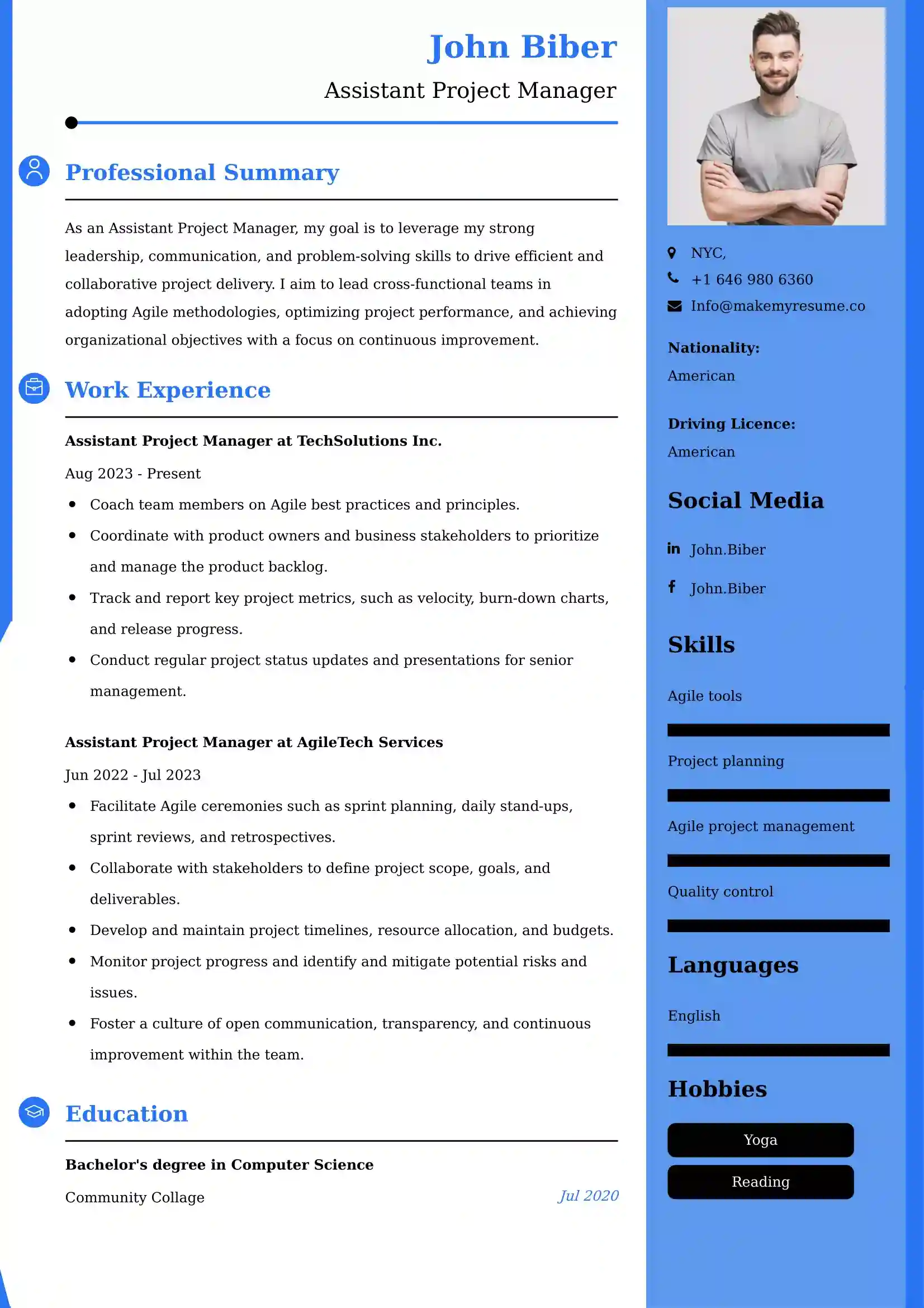 Assistant Project Manager Resume Sample