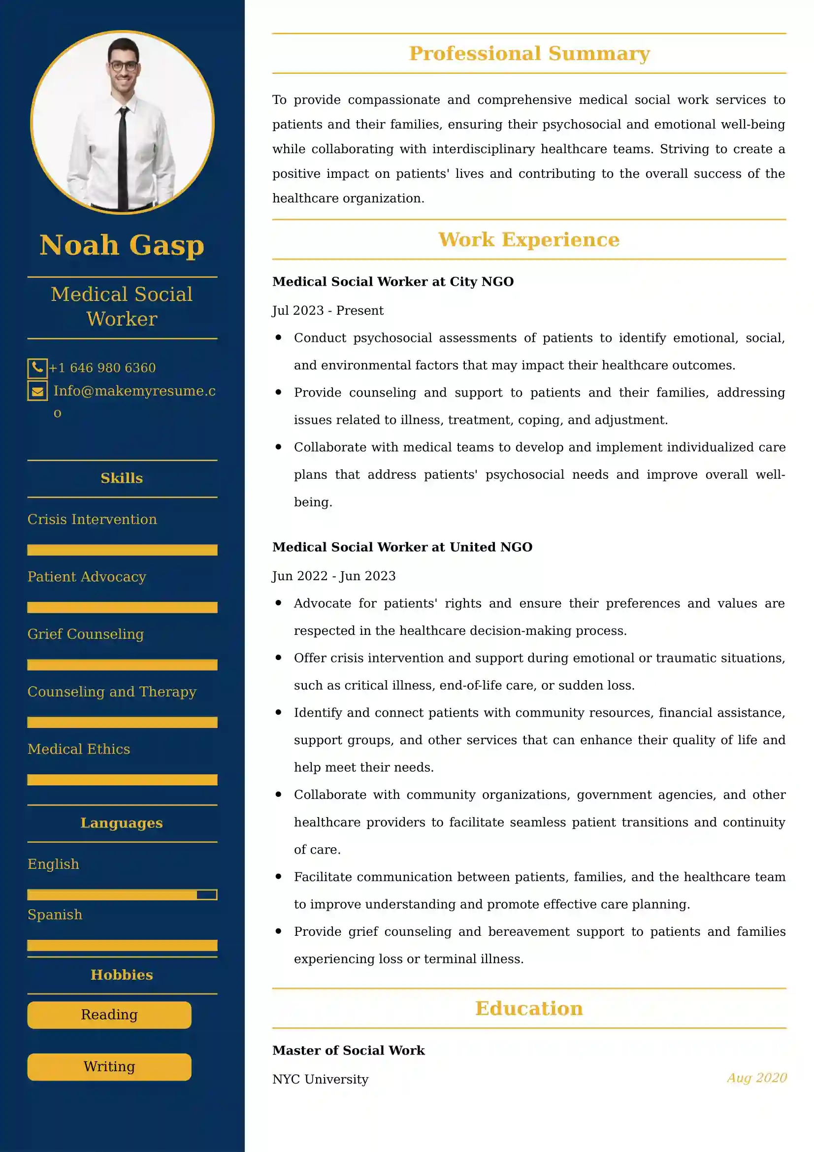Medical Social Worker Resume Sample