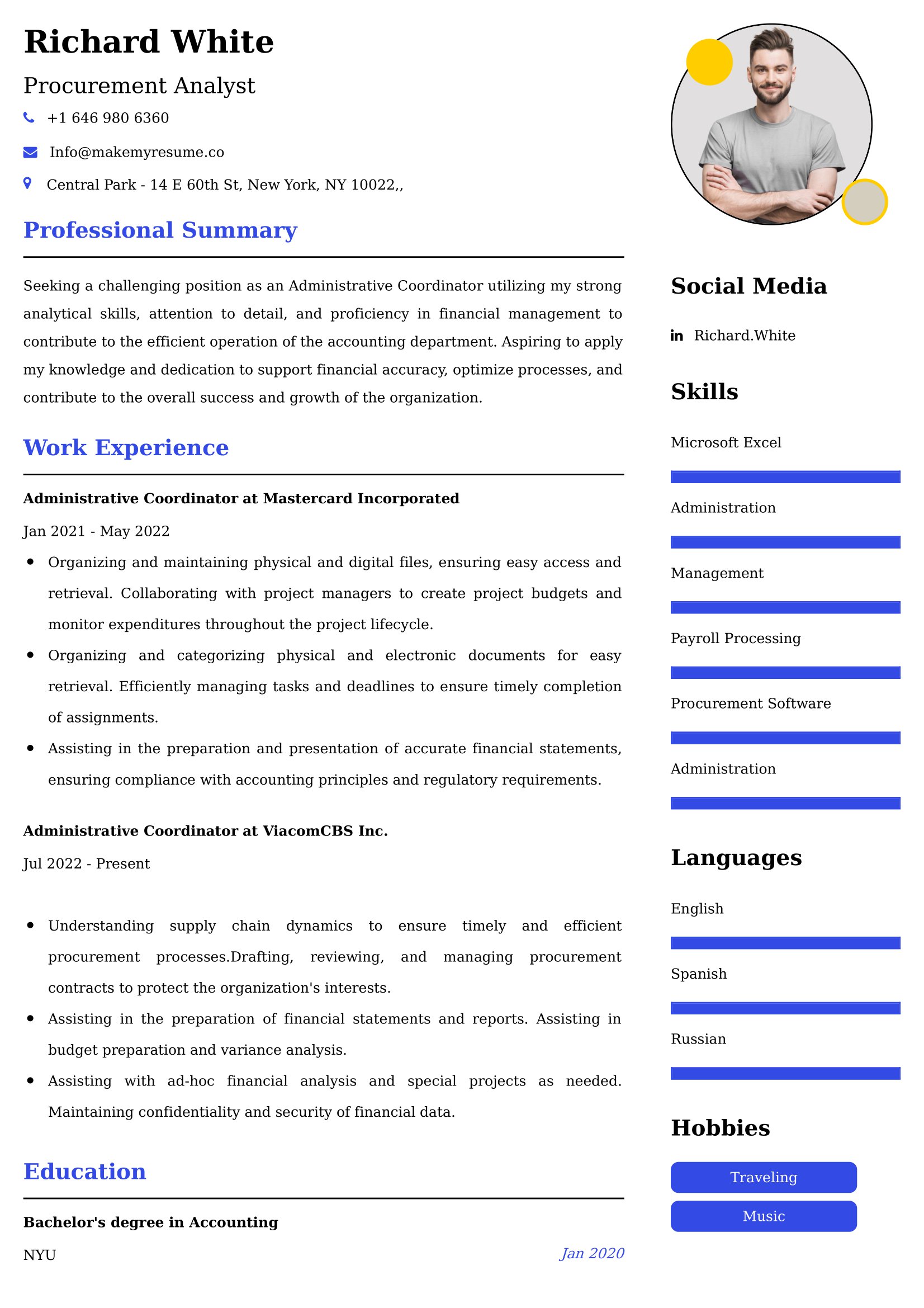 Procurement Analyst Resume Sample