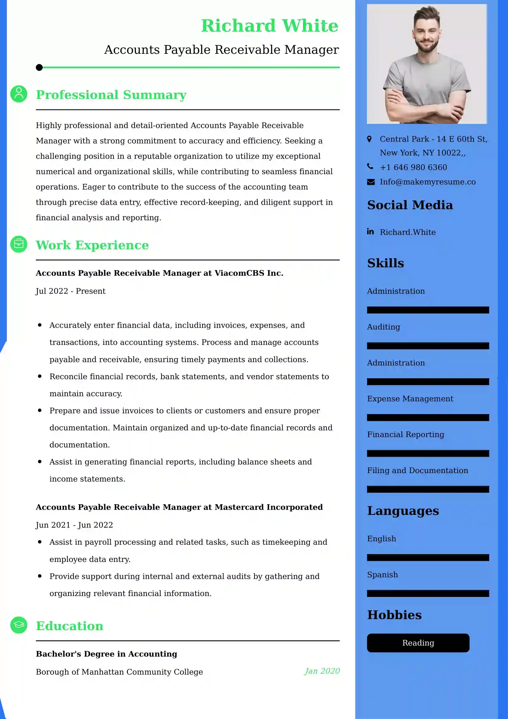 Accounts Payable Receivable Manager Resume Sample
