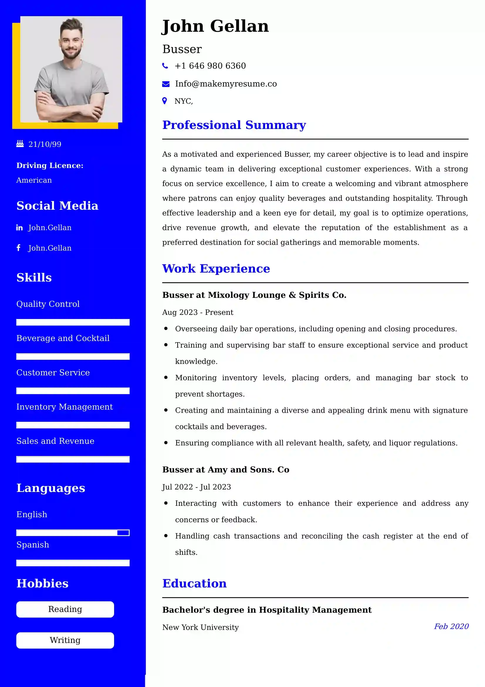 Busser Resume Example