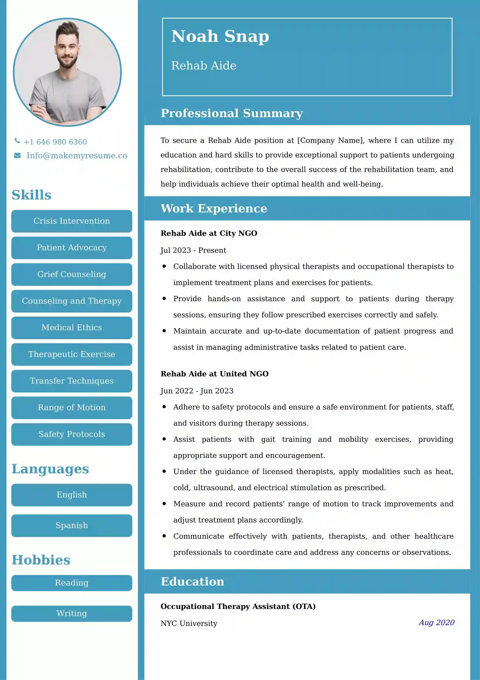 Rehab Aide Resume Sample