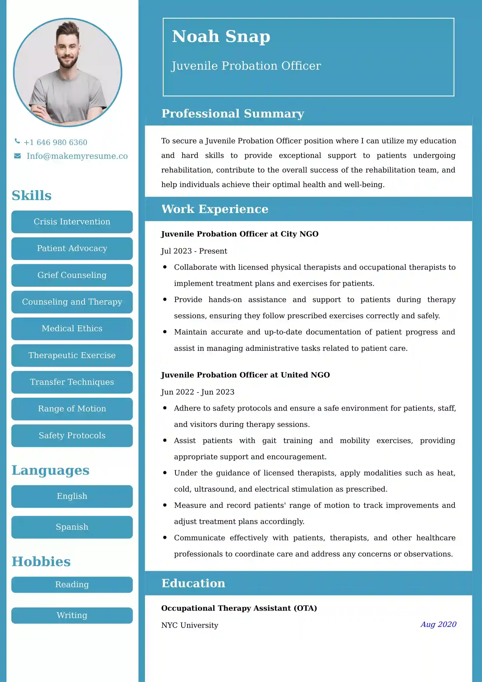 Juvenile Probation Officer Resume Sample